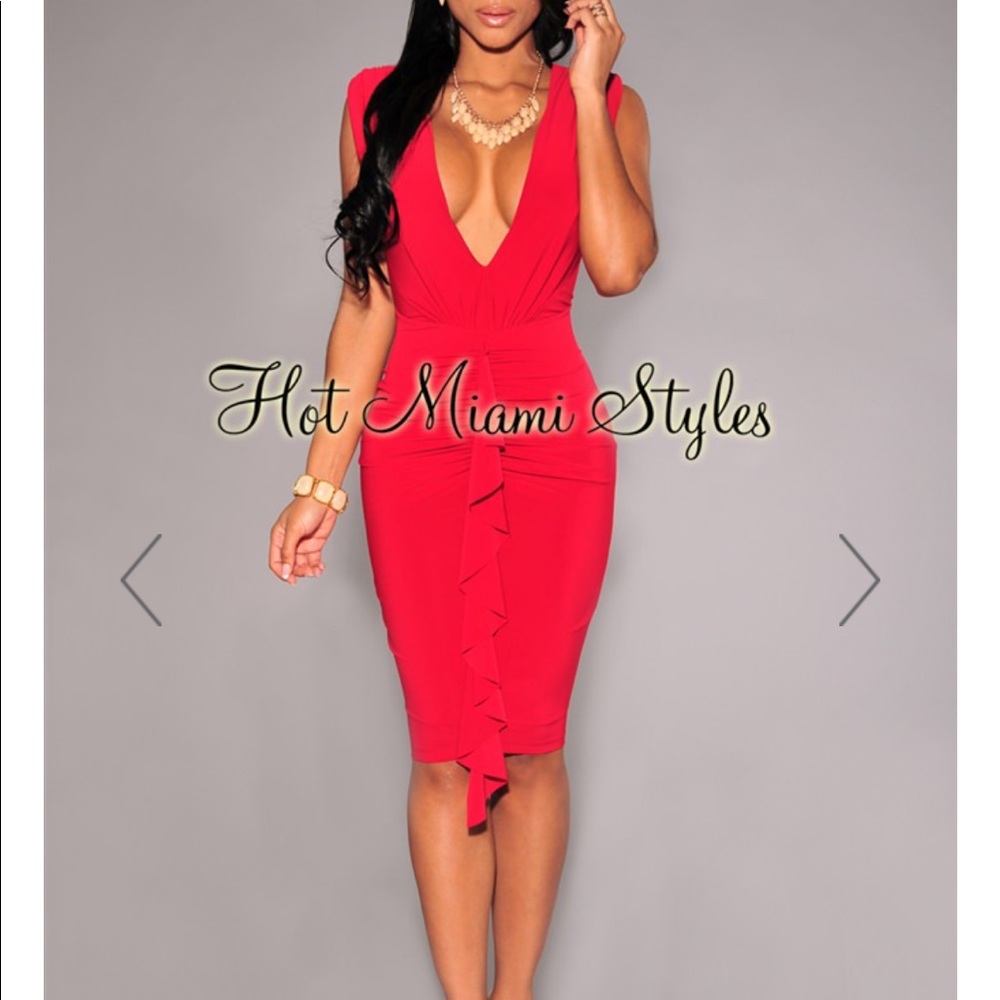 Hot Miami Styles very sexy deep v neck backless midi dress